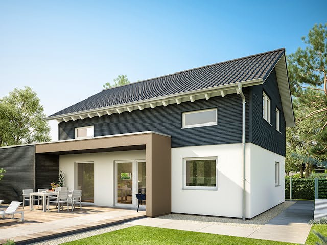 Fertighaus E 15-143.29 - Haus mit Vordach von SchwörerHaus - Österreich Schlüsselfertig ab 342540€, Außenansicht 1