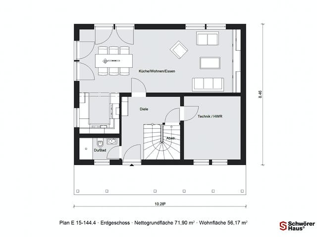 Fertighaus E 15-144.4 - Schwedenhaus von SchwörerHaus Schlüsselfertig ab 367850€, Satteldach-Klassiker Grundriss 1