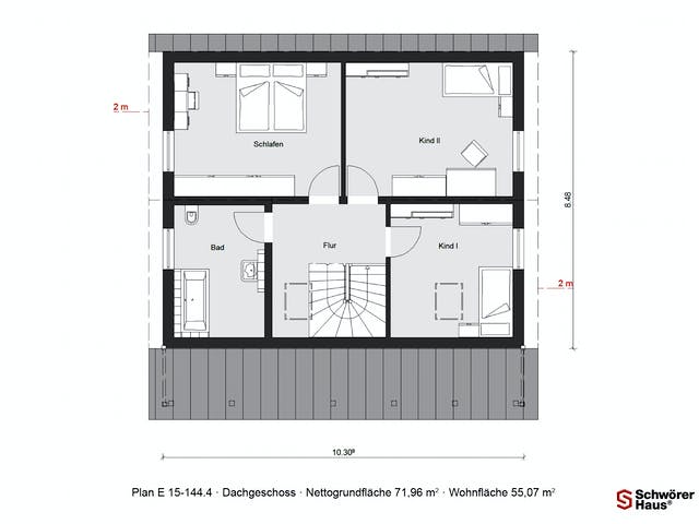 Fertighaus E 15-144.4 - Schwedenhaus von SchwörerHaus Schlüsselfertig ab 367850€, Satteldach-Klassiker Grundriss 2