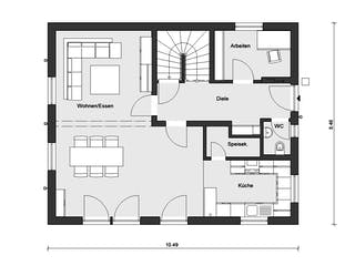 Fertighaus E 15-147.3 - Einfamilienhaus mit Terrasse von SchwörerHaus Schlüsselfertig ab 358371€, Grundriss 1