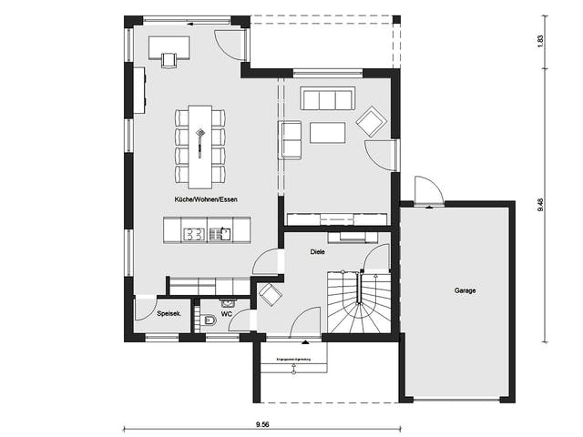 Fertighaus E 15-158.3 - Modernes Satteldachhaus von SchwörerHaus Schlüsselfertig ab 424816€, Satteldach-Klassiker Grundriss 1