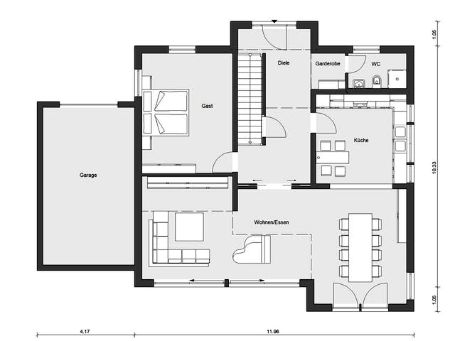 Fertighaus E 15-197.2 - Fertighaus mit Klinkerfassade von SchwörerHaus Schlüsselfertig ab 568042€, Grundriss 1