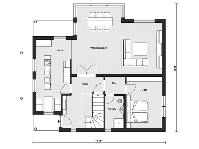 Fertighaus E 15-205.1 - Haus mit Wintergarten von SchwörerHaus Schlüsselfertig ab 576747€, Satteldach-Klassiker Grundriss 1