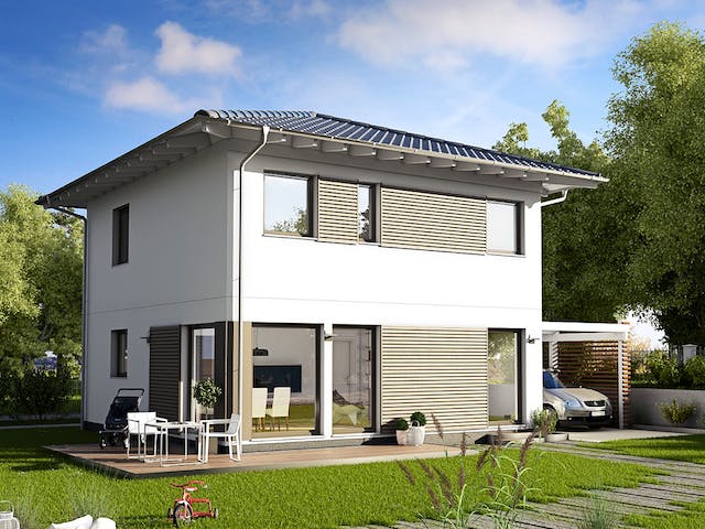 Fertighaus E 20-108.4 - Stadtvilla von SchwörerHaus Schlüsselfertig ab 307761€, Stadtvilla Außenansicht 1
