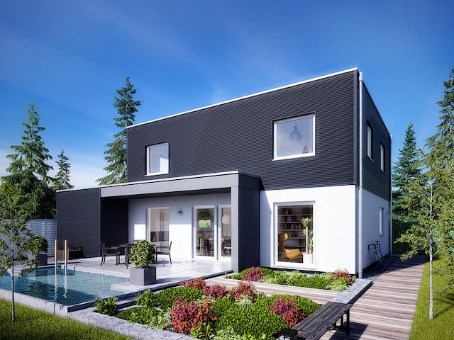 Fertighaus E 20-144.6 - Moderner Bauhausstil von SchwörerHaus Schlüsselfertig ab 375658€, Cubushaus Außenansicht 1