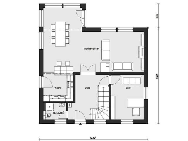 Fertighaus E 20-164.3 - Haus mit Erker-Balkon von SchwörerHaus Schlüsselfertig ab 465376€, Satteldach-Klassiker Grundriss 1