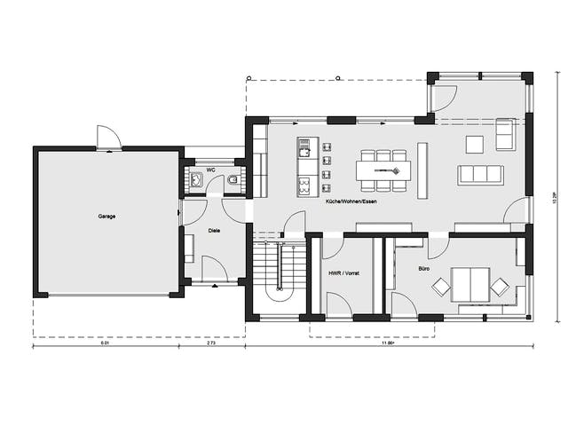 Fertighaus E 20-198.1 - Einfamilienhaus mit Z-Dach von SchwörerHaus Schlüsselfertig ab 737994€, Stadtvilla Grundriss 1