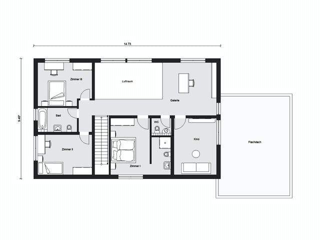 Fertighaus E 20-220.1 - Moderne Villa mit Flachdach von SchwörerHaus Schlüsselfertig ab 608464€, Cubushaus Grundriss 2