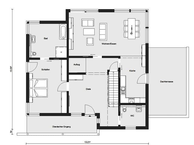 Fertighaus M 20-272.1 - Fertighaus rollstuhlgerecht von SchwörerHaus Schlüsselfertig ab 796469€, Pultdachhaus Grundriss 1