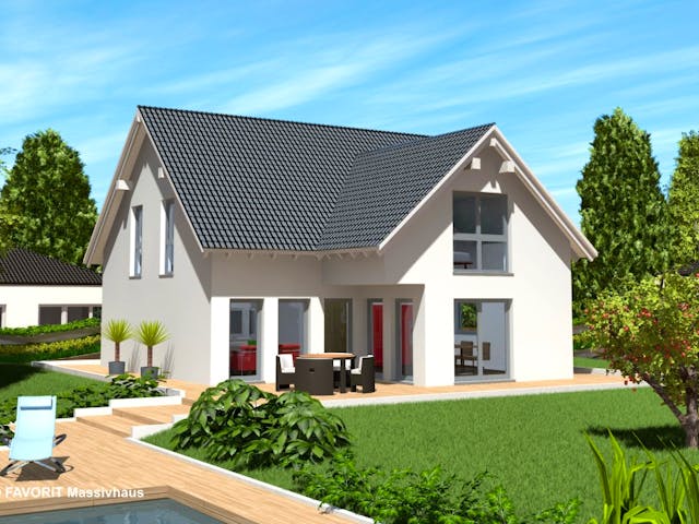 Massivhaus Select 168 von FAVORIT Massivhaus Schlüsselfertig ab 359840€, Satteldach-Klassiker Außenansicht 1