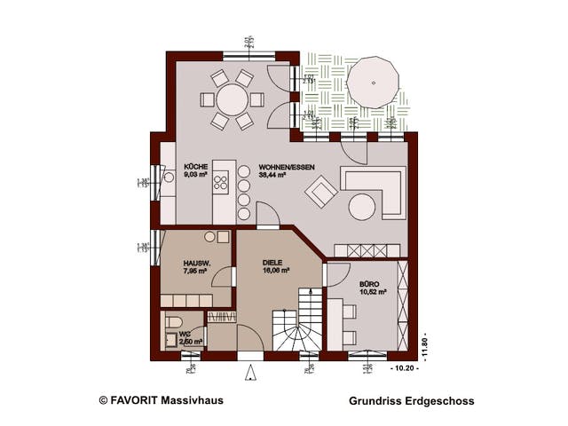 Massivhaus Select 168 von FAVORIT Massivhaus Schlüsselfertig ab 359840€, Satteldach-Klassiker Grundriss 1
