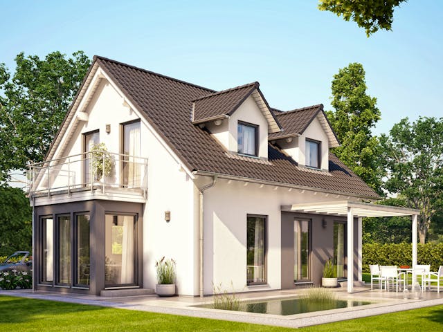 Fertighaus SOLUTION 124 V3 von Living Fertighaus, Satteldach-Klassiker Außenansicht 1