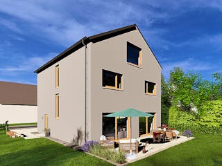 Massivhaus HAUSKONZEPT Mitwachsend von Splietker Bau, Satteldach-Klassiker Außenansicht 5