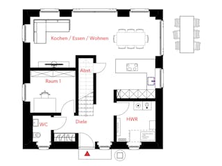 Massivhaus HAUSKONZEPT Villa von Splietker Bau, Stadtvilla Grundriss 1
