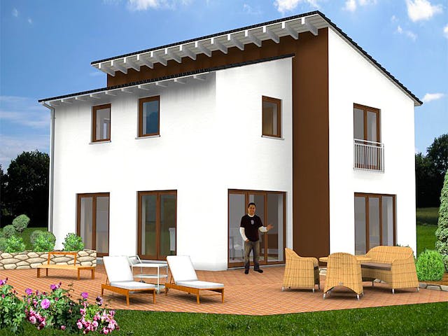 Massivhaus Haus mit Pultdach Variante 5 von Stein auf Stein Massivhaus, Pultdachhaus Außenansicht 1