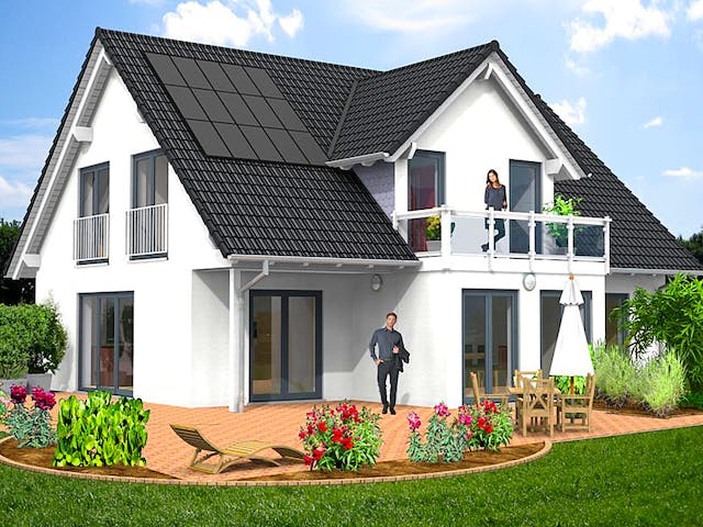 Massivhaus Haus mit Satteldach Variante 37 von Stein auf Stein Massivhaus, Satteldach-Klassiker Außenansicht 1