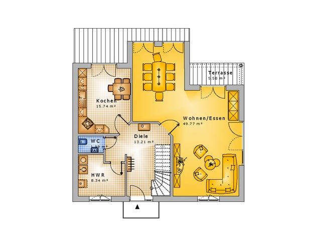 Massivhaus Haus mit Satteldach Variante 37 von Stein auf Stein Massivhaus, Satteldach-Klassiker Grundriss 1