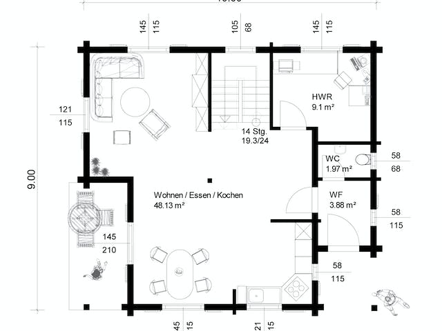 Blockhaus Steinheim von Rems-Murr-Holzhaus Schlüsselfertig ab 492000€, Satteldach-Klassiker Grundriss 1