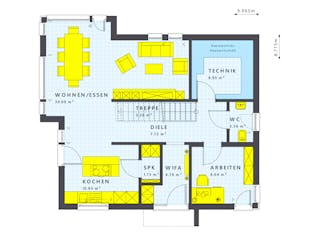 Fertighaus SUNSHINE 144 V4 von Living Fertighaus Schlüsselfertig ab 333724€, Satteldach-Klassiker Grundriss 1