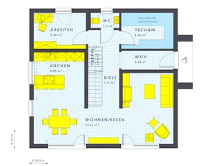 Fertighaus SUNSHINE 154 V3 von Living Fertighaus Schlüsselfertig ab 356612€, Satteldach-Klassiker Grundriss 1