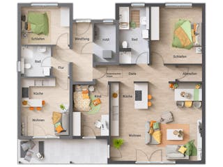 Massivhaus Bungalow 128 von Town & Country Haus Deutschland Schlüsselfertig ab 263850€, Bungalow Grundriss 1