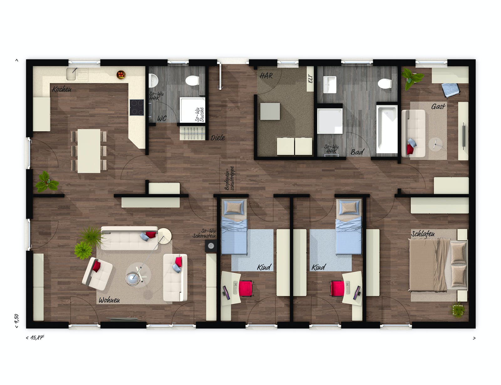Massivhaus Bungalow 131 von Town & Country Haus Deutschland Schlüsselfertig ab 239550€, Bungalow Grundriss 1
