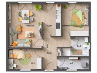 Massivhaus Bungalow 78 von Town & Country Haus Deutschland Schlüsselfertig ab 176650€, Bungalow Grundriss 1
