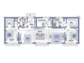Fertighaus Bungalow Pannonia von Vario-Haus - Deutschland Schlüsselfertig ab 376450€, Bungalow Grundriss 1