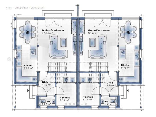 Fertighaus Duplex D113 S von Vario-Haus - Deutschland Schlüsselfertig ab 341770€, Cubushaus Grundriss 1