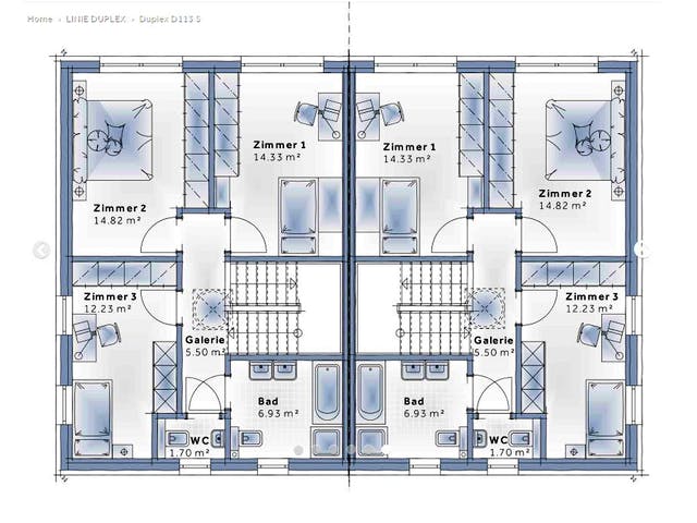 Fertighaus Duplex D113 S von Vario-Haus - Deutschland Schlüsselfertig ab 341770€, Cubushaus Grundriss 2