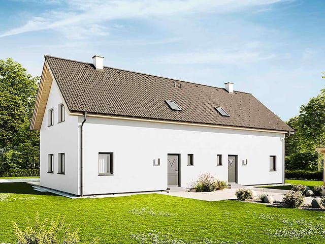 Fertighaus Duplex D115 von Vario-Haus - Deutschland Schlüsselfertig ab 349490€, Satteldach-Klassiker Außenansicht 1