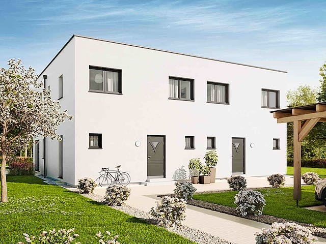 Fertighaus Duplex D124 von Vario-Haus - Deutschland Schlüsselfertig ab 363320€, Cubushaus Außenansicht 2