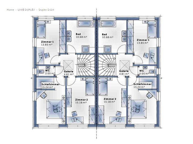 Fertighaus Duplex D124 von Vario-Haus - Deutschland Schlüsselfertig ab 316810€, Cubushaus Grundriss 2