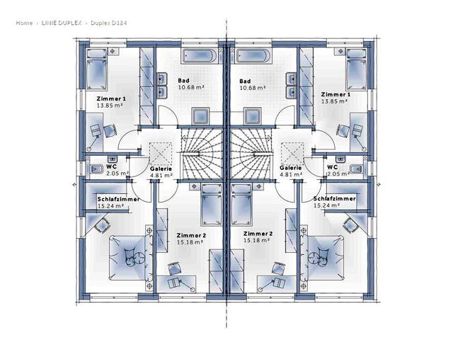 Fertighaus Duplex D124 von Vario-Haus - Deutschland Schlüsselfertig ab 363320€, Cubushaus Grundriss 2