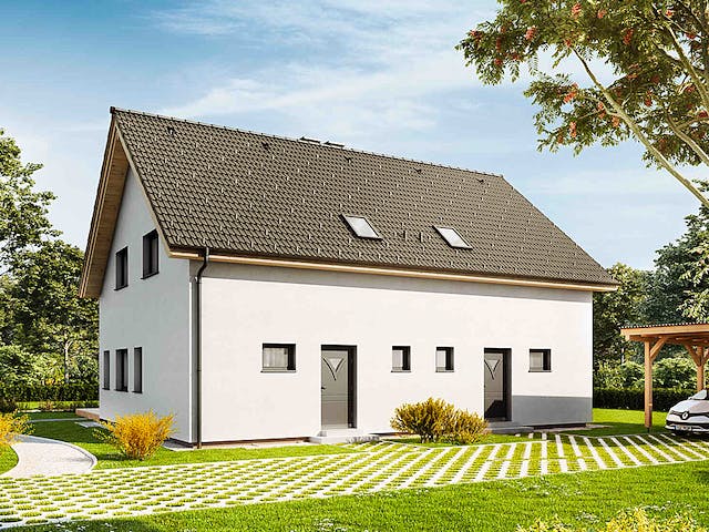 Fertighaus Duplex D97 von Vario-Haus - Deutschland Schlüsselfertig ab 316310€, Satteldach-Klassiker Außenansicht 2