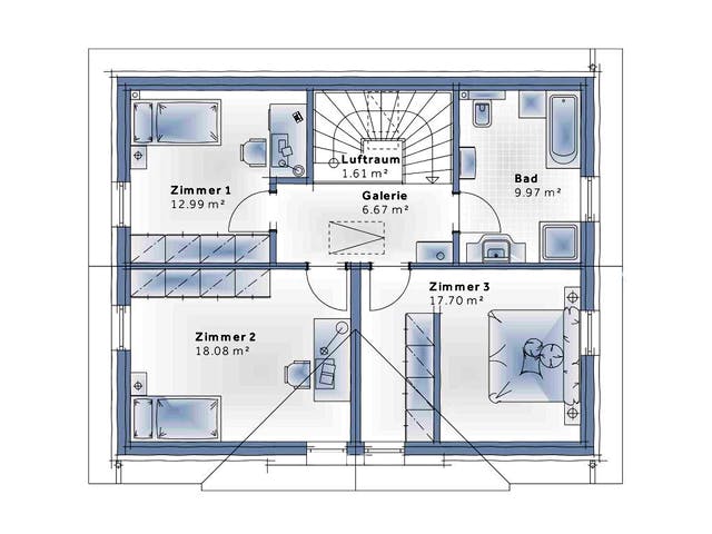 Fertighaus Family Open von Vario-Haus - Deutschland Schlüsselfertig ab 379680€, Satteldach-Klassiker Grundriss 2