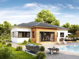 Fertighaus Bungalow S141 mit Einliegerwohnung von Vario-Haus - Deutschland Schlüsselfertig ab 442390€, Außenansicht 1