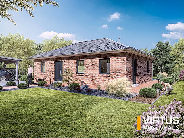 Massivhaus Bungalow V90 von Virtus Massivhaus Schlüsselfertig ab 172900€, Bungalow Außenansicht 2