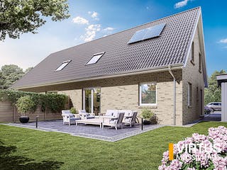 Massivhaus Doppelhaus V120 von Virtus Massivhaus Schlüsselfertig ab 192500€, Satteldach-Klassiker Außenansicht 1