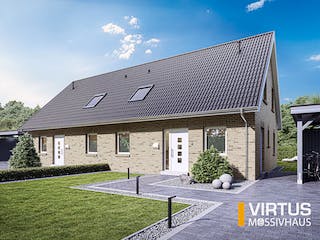 Massivhaus Doppelhaus V120 von Virtus Massivhaus Schlüsselfertig ab 192500€, Satteldach-Klassiker Außenansicht 2