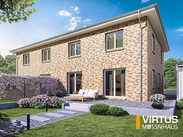 Massivhaus Doppelhaus V150 von Virtus Massivhaus Schlüsselfertig ab 222900€, Stadtvilla Außenansicht 1