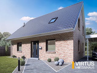 Massivhaus Einfamilienhaus V150 von Virtus Massivhaus Schlüsselfertig ab 227200€, Satteldach-Klassiker Außenansicht 1