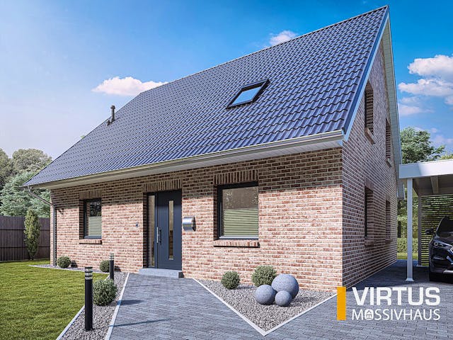 Massivhaus Einfamilienhaus V150 von Virtus Massivhaus Schlüsselfertig ab 227200€, Satteldach-Klassiker Außenansicht 1