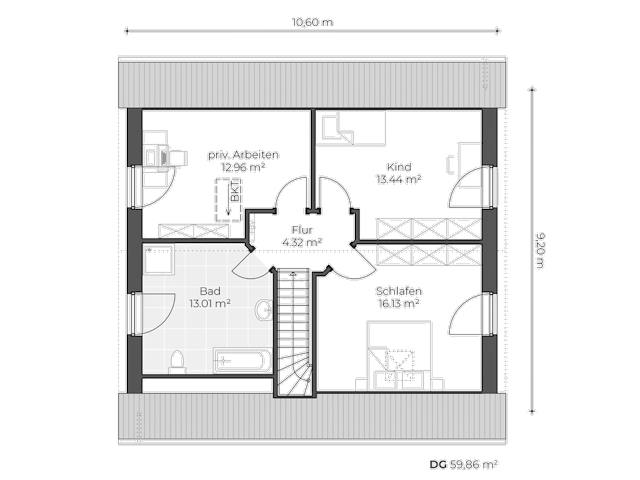 Massivhaus Einfamilienhaus V150 von Virtus Massivhaus Schlüsselfertig ab 227200€, Satteldach-Klassiker Grundriss 2