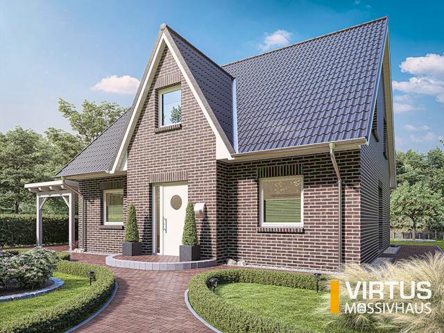 Massivhaus Friesenhaus V150 von Virtus Massivhaus Schlüsselfertig ab 230900€, Satteldach-Klassiker Außenansicht 2