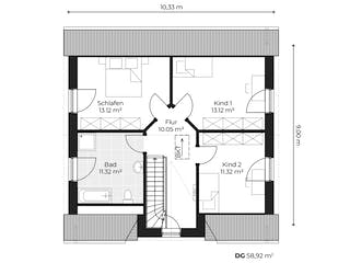 Massivhaus Friesenhaus V150 von Virtus Massivhaus Schlüsselfertig ab 230900€, Satteldach-Klassiker Grundriss 2