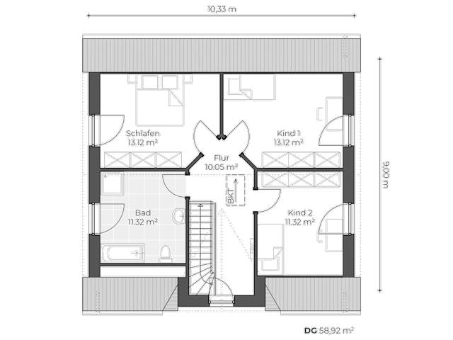 Massivhaus Friesenhaus V150 von Virtus Massivhaus Schlüsselfertig ab 230900€, Satteldach-Klassiker Grundriss 2