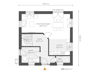 Massivhaus Stadtvilla V130 von Virtus Massivhaus Schlüsselfertig ab 244900€, Stadtvilla Grundriss 1