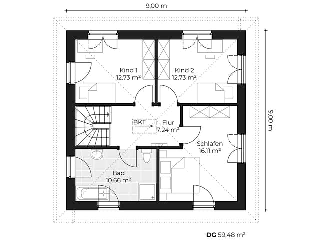 Massivhaus Stadtvilla V130 von Virtus Massivhaus Schlüsselfertig ab 224900€, Stadtvilla Grundriss 2