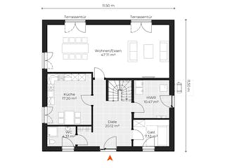 Massivhaus Toskanavilla V180 von Virtus Massivhaus Schlüsselfertig ab 289900€, Stadtvilla Grundriss 1